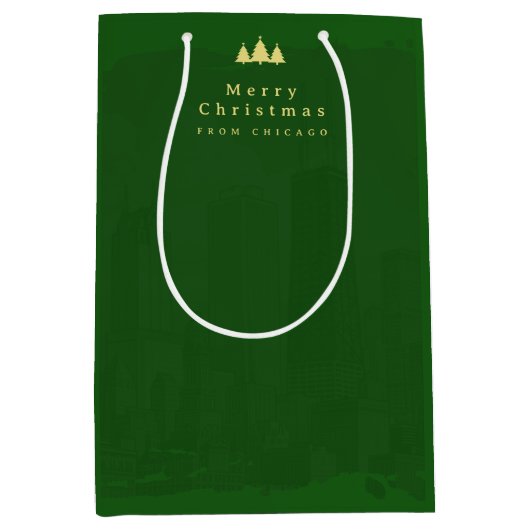 Custom Green Gold Christmas Medium Cadeauzakje (Voorkant)