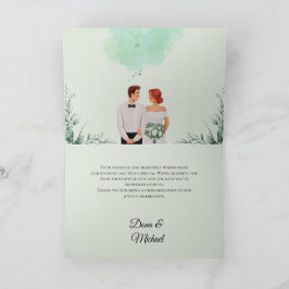Custom green watercolor flowy wedding bedankkaart