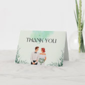 Custom green watercolor flowy wedding bedankkaart (Voorkant)