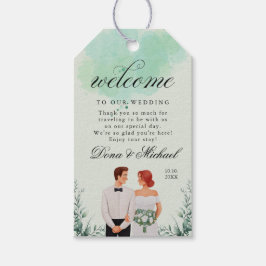 Custom green watercolor flowy wedding cadeaulabel