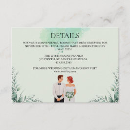 Custom green watercolor flowy wedding informatiekaartje