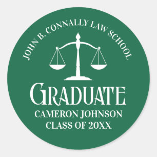 Custom Green White Law School Afstudeerfeest Ronde Sticker