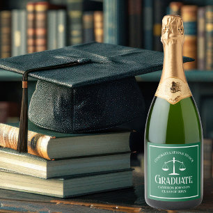 Custom Green White Law School Afstudeerfeest Sparkling Wijnetiket