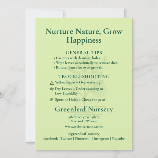 Custom Greenleaf Nursery plant care instruction (Achterkant)
