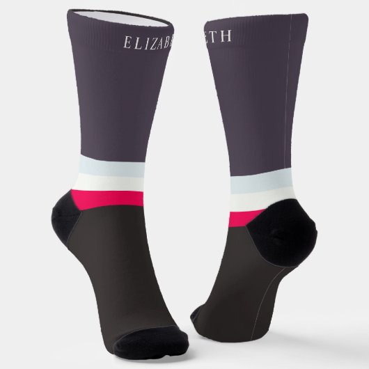 Custom Grijs Blauw Wit Rood Zwart Kleurenblok Sokken (Gebogen)