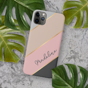Custom Grijs Pastel Koraal Blush Peach Roze Strepe iPhone 11 Pro Max Hoesje