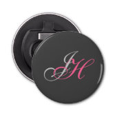 Custom Grijs Roze Monogram Eenvoudig Vlak Button Flesopener (Voorkant)