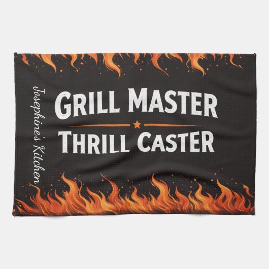 Custom Grill Master Thrill Caster BBQ Fire Dad Nam Theedoek (Horizontaal)