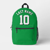 Custom Groen Wit Achternaam Sport Jersey Nummer Bedrukte Rugzak (Voorkant)