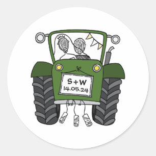 Custom Groene Tractor Land Schuur Rustieke Bruilof Ronde Sticker
