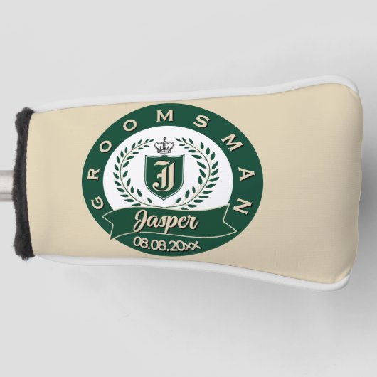 Custom Groomsman Name Laurel Wreath Wedding Golfheadcover (Voorkant)