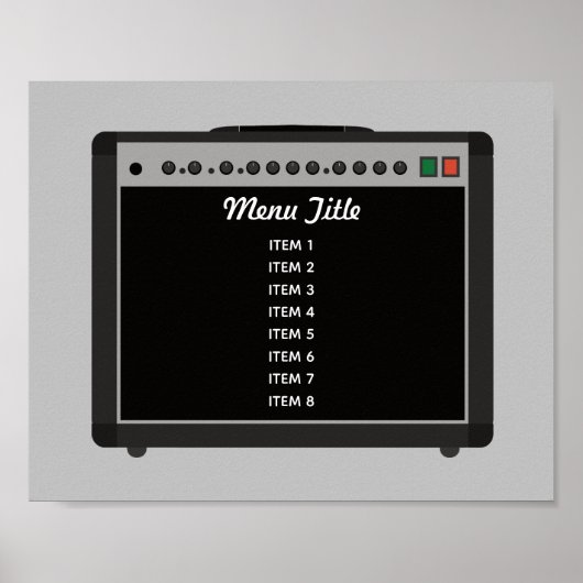 Custom Guitar Amplifier Rock en Roll Menu Poster (Voorkant)