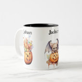 Custom Halloween Bat Pumpkin And  Tweekleurige Koffiemok (Voorkant links)