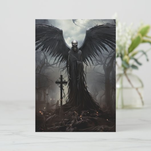 Custom Halloween Party Gotische Skelet Graveyard Kaart (Staand voorkant)