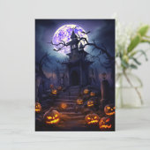 Custom Halloween Party Spooky Haunted House Kaart (Staand voorkant)
