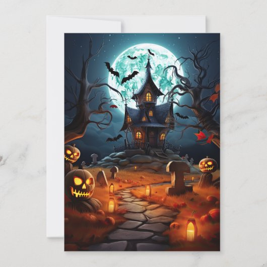 Custom Halloween Party Spooky Haunted House Kaart (Voorkant)