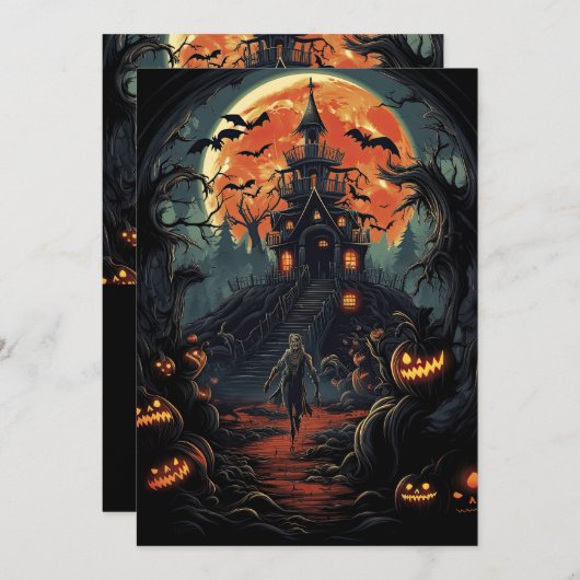 Custom Halloween Party Zombie Haunted House Kaart (Voorkant / Achterkant)