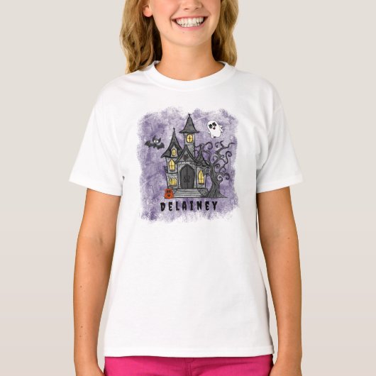 Custom Halloween Spooky Schattige Haunted House Pa T-shirt (Voorkant)