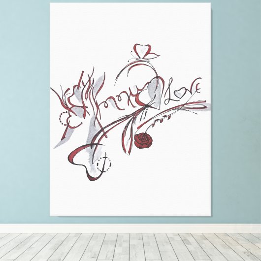  custom hand-drawn calligraphy art canvas afdruk (Insitu (Houten vloer))