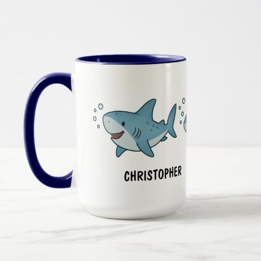 Custom Hand Drawn Cute Shark Coffee Mok (Links)