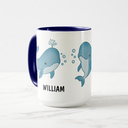 Custom Hand Drawn Cute Whale Coffee Mug (Devant gauche)