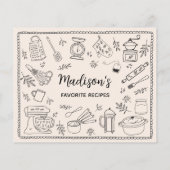 Custom Hand Drawn Kitchen Utensils Recipe Card (Achterkant)