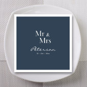 Custom Hand-Lettered Navy Blue Mr en Mrs Wedding Servet