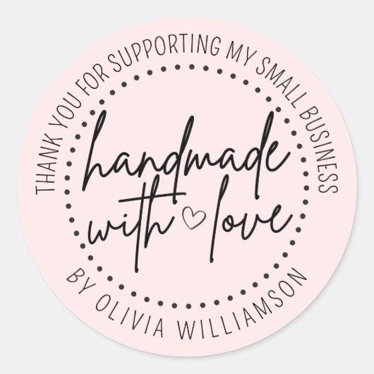 Custom handgemaakt met liefde dank u kleine bedrij ronde sticker (Voorkant)