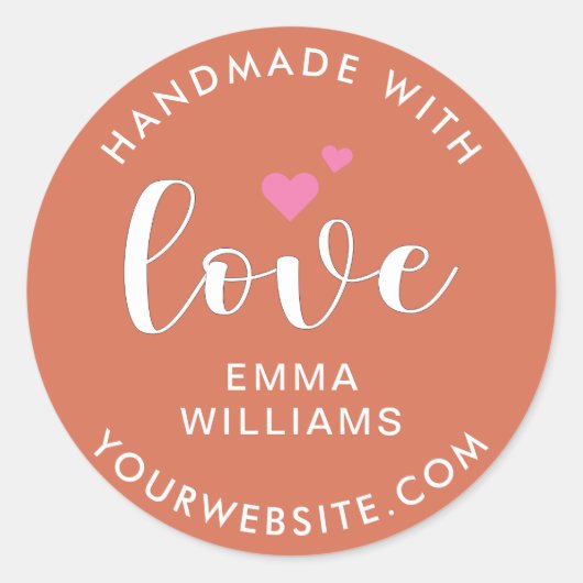 Custom handgemaakt met liefde hart terracotta brui ronde sticker (Voorkant)
