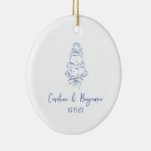 Custom Handgeschreven Frans Blauw Doodle Trouwtaar Keramisch Ornament (Rechts)