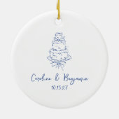 Custom Handgeschreven Frans Blauw Doodle Trouwtaar Keramisch Ornament (Achterkant)