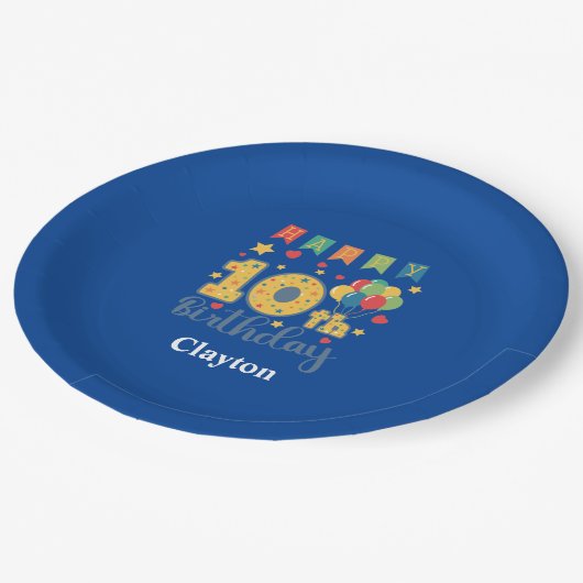 Custom Happy 10th verjaardagsfeestje Papieren Bordje (Gekanteld)