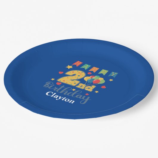 Custom Happy 2e verjaardagsfeestje Papieren Bordje (Gekanteld)