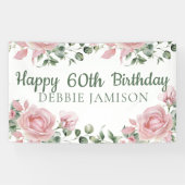 Custom Happy 60th Birthday Roos Bloemen Spandoek (Horizontaal)