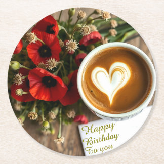 Custom Happy Birthday Coffee Cup with Heart Ronde Kartonnen Onderzetter