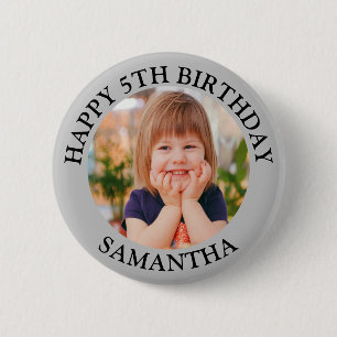 Custom Happy Birthday Fotonaam Leeftijd Ronde Button 5,7 Cm