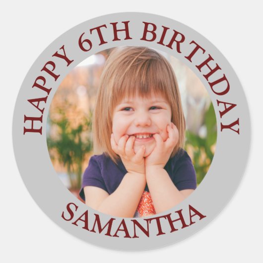 Custom Happy Birthday Fotonaam Leeftijd Ronde Sticker (Voorkant)
