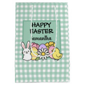 Custom Happy Easter Bunny Chick Green Gingham Medium Cadeauzakje (Achterkant)