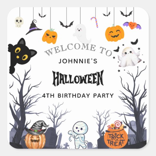 Custom Happy Halloween BIRTHDAY Vierkante Sticker (Voorkant)