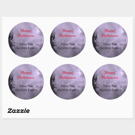 Custom Happy Halloween Full Moon en Raven Paars Ronde Sticker (Vel)