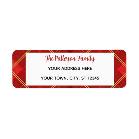 Custom Happy Holidays Fun Classic Plaid Red Etiket (Voorkant)