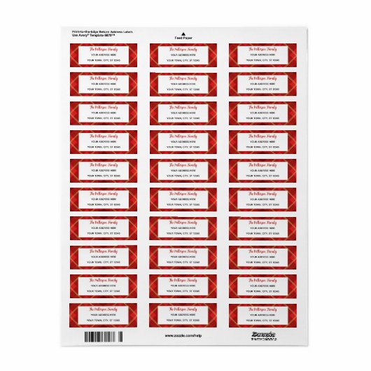 Custom Happy Holidays Fun Classic Plaid Red Etiket (Full Sheet)