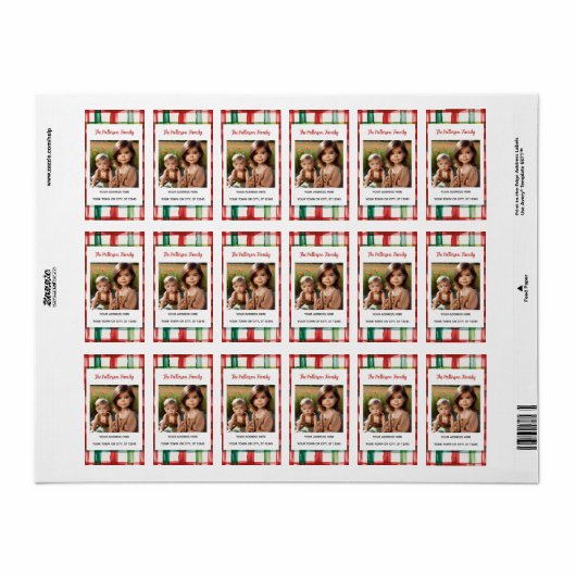 Custom Happy Holidays Fun Plaid Red Green Photo Etiket (Full Sheet)