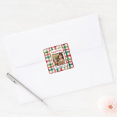 Custom Happy Holidays Fun Plaid Red Green Photo Vierkante Sticker (Envelop)