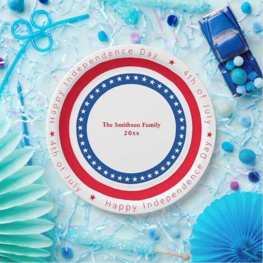 Custom Happy Independence Day Rood Wit Blauw Papieren Bordje (Feest)