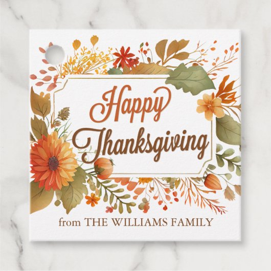 Custom Happy Thanksgiving Fall Flowers Party Bedankjes Labels (Voorkant)