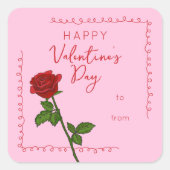 Custom Happy Valentine’s Day Rose Square Sticker (Voorkant)