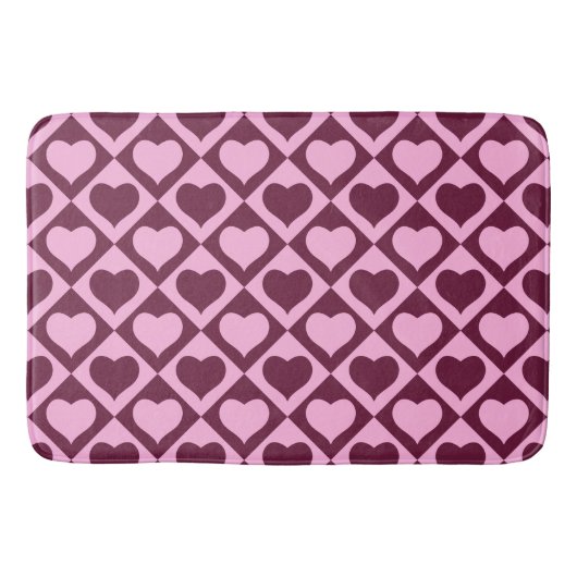 Custom Heart Checkerboard Pattern Bordeaux Pink - Badmat (Voorkant)