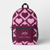 Custom Heart Checkerboard Pattern Bordeaux Pink - Bedrukte Rugzak (Voorkant)