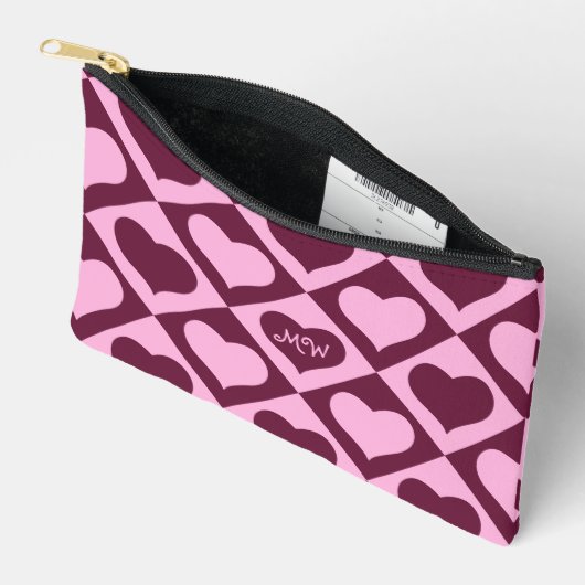 Custom Heart Checkerboard Pattern Bordeaux Pink - Etui (Open)